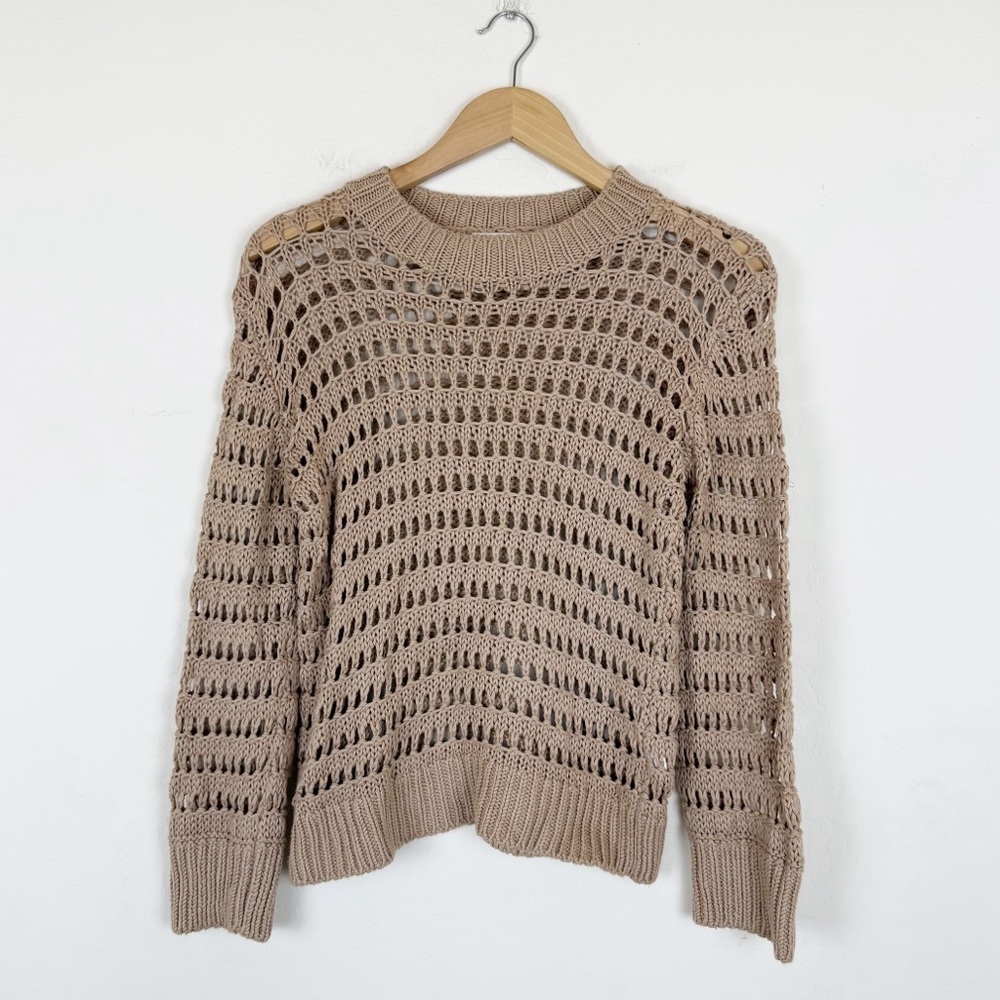 Sablyn Mariella Open Knit Cotton/Silk/Cashmere Blend Sweater Camel Sand - Picture 2 of 7